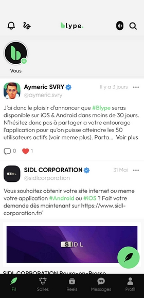 Application Blype - Interface principale